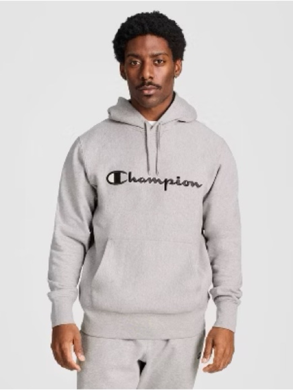 Champion Light Gray Crewneck Logo Hoodie